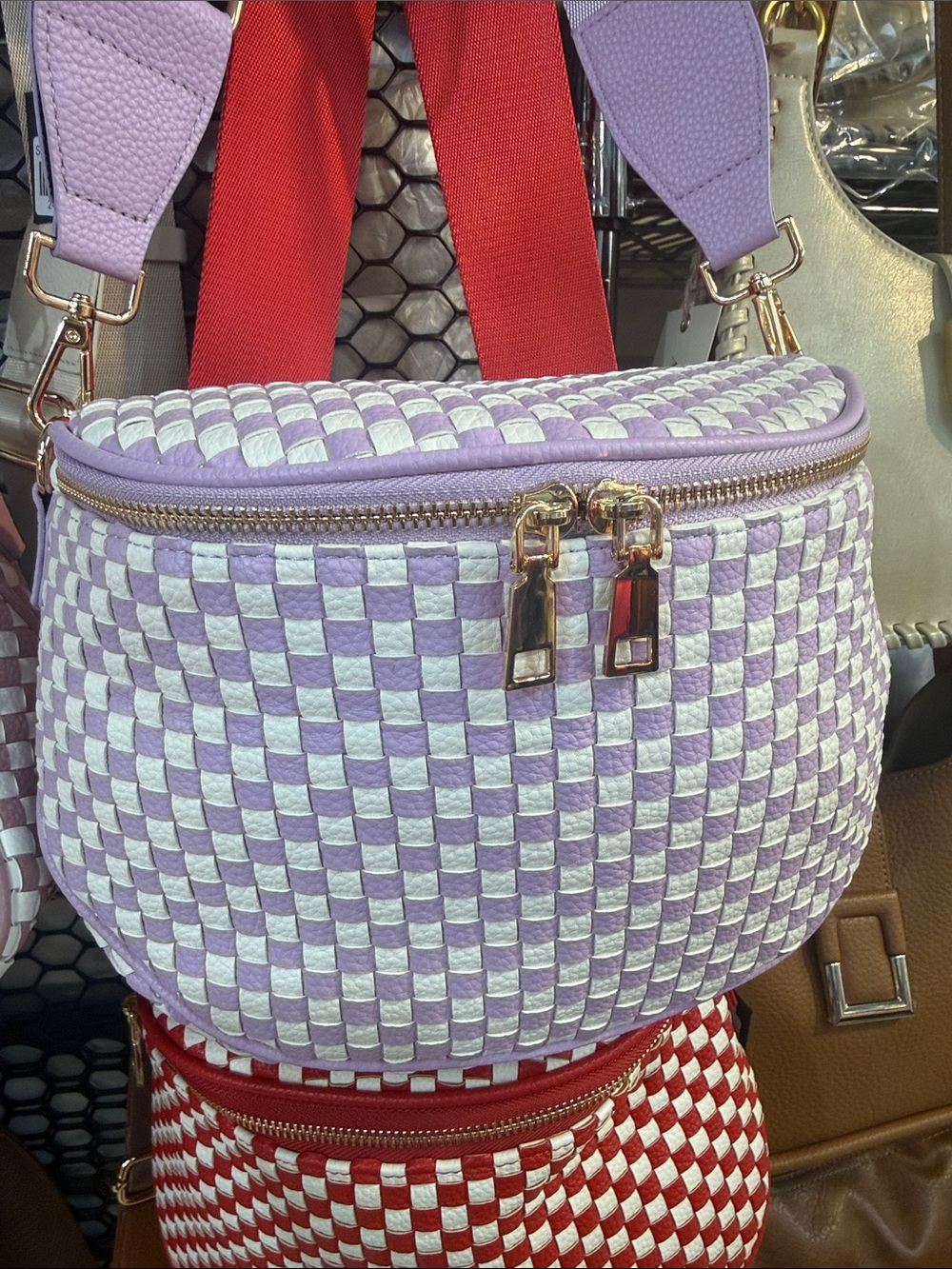 Lavender & White Woven Crossbody Bag - Stylish Women’s Shoulder Bag